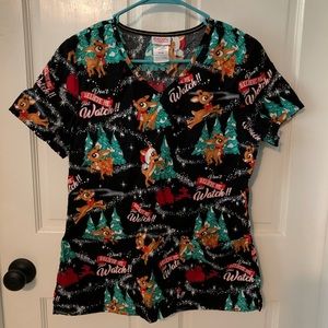 Rudolph The Red Nose Reindeer Scrub top Christmas